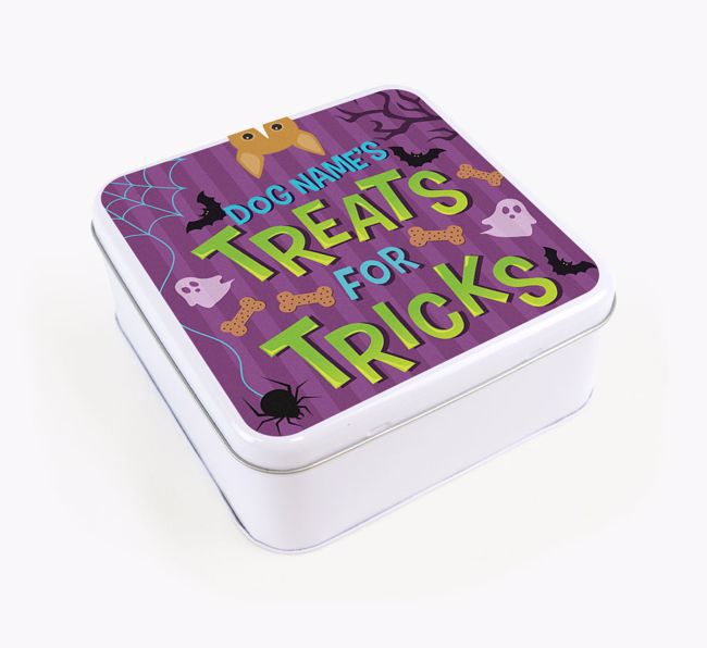 Personalised 'Treats For Tricks' Square Treat Tin with {breedFullName} Icon